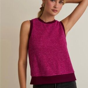Women's Sleeveless Contrast Detail Knit Top - Magenta